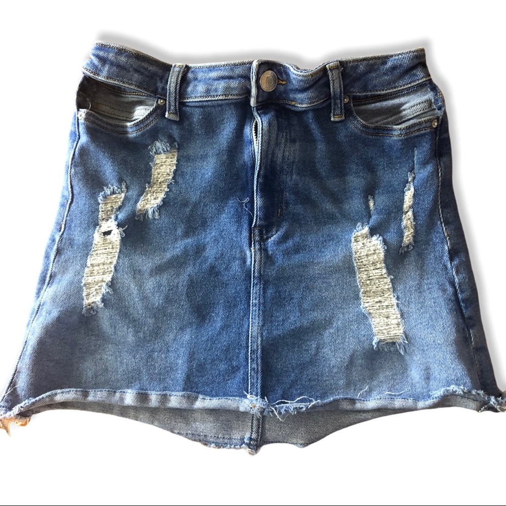 Forever 21 Skirt Womens Blue Distressed Denim Mini